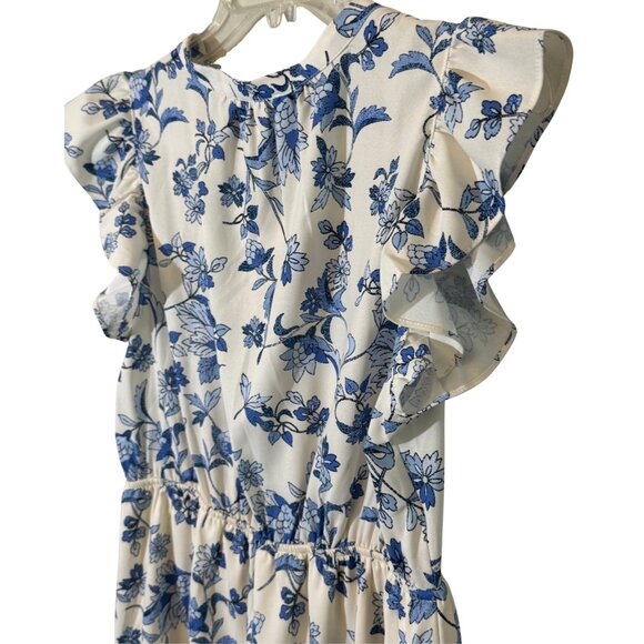 Love & Promises Blue & White Floral Dress with Short Ruffle Sleeves - Size Small - Picture 7 of 10